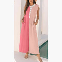 European And American Leisure Loose Color Matching Sleeveless Jumpsuit