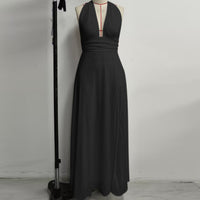 Sexy Chic Deep V-Neck Backless Slit Evening Gown Long Dress