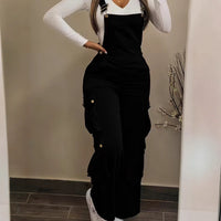 Womens Retro Casual Jumpsuit With Multiple Pockets