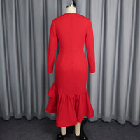 Womens Red Double-Layer Ruffle Fishtail Skirt