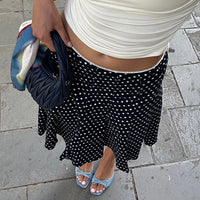 Polka Round Dots And Floral Prints High Waist Slimming Lotus Skirt
