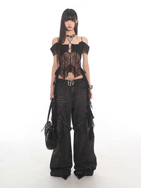 Women's Lace Off-shoulder Ribbon Vest Top