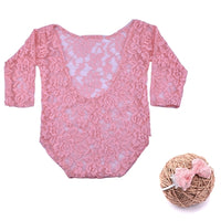 Baby Lace Romper Bowknot Hair Tie Set