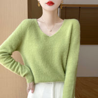 Women's Woolen Sweater V-neck Loose Wool Base Shirt