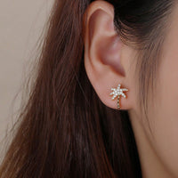 Golden Coconut Tree Earrings Copper With Gold Plating And Zircon Inlays
