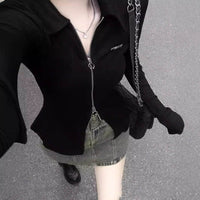 Black Long-sleeve Zipper Cardigan Slim Fit Sun Protection Top