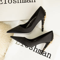 Women's Fashion Fashion Flower Stiletto High Heel Pointed Toe Satin Shoes