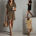 Retro Casual Corduroy Shirt Dress Loose Short-Sleeve Dress