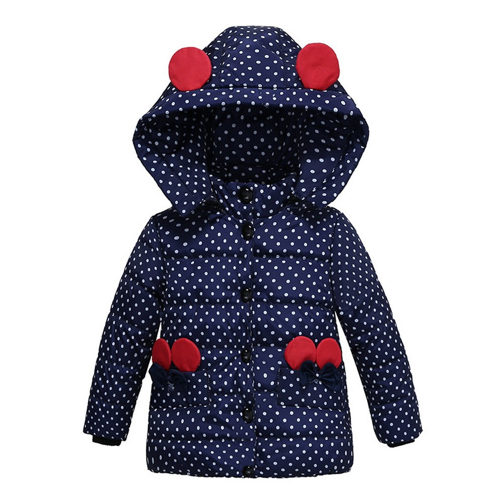 Girls Winter Coat Hooded Dot Animal Design Puffy Jacket