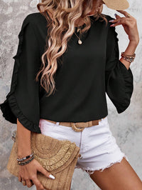 New Round-neck Lace Irregular Three-quarter Sleeve Top