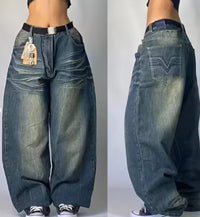 Design Sense American Retro Worn Looking Washed-out Jeans Fashion Brand Youth Wide Leg