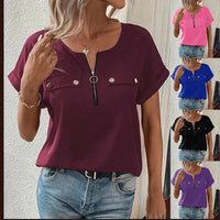 Womens Zipper-Button Top Fashionable Casual T-Shirt For Women