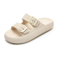 High Elastic Rubber Soft Platform Double Buckle Slippers For Women