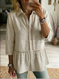 Patchwork Floral Woven Ribbon Cotton-Linen Shirt