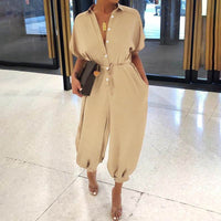 Women's Retro Short Sleeve Button Jumpsuit