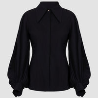 Black Oversized Collar Balloon Sleeve Shirt