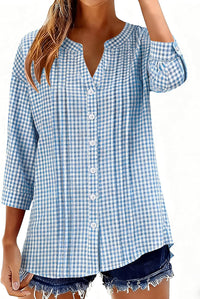 Pleated Casual Solid-Color Loose Cotton-Linen Shirt