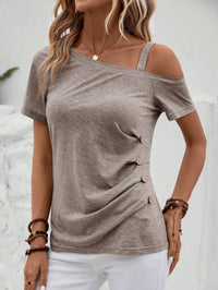 EMERY ROSE Asymmetrical Collar Button Detail T-Shirt
