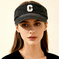 Cross-border Simple Washed Embroidery Three-dimensional Letter  C  Round-top Hat For Outdoor Use, Adjustable Sun Protection Hat, Suitable For Outdoor Golf