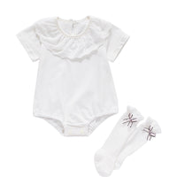 Girls' Baby Lace-Collar Bag Fart Romper Baby Cotton Short-Sleeved One-Piece Romper