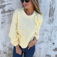 Women's Loose Flower Round Neck Long Sleeve Knitted Sweater