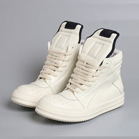 Men's Genuine Leather High Top Black And White Inverted Triangle Shoes
