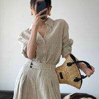 Breathable Shirt And Versatile Wide-Leg Pants Two-Piece Set For Women