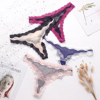 Sexy Lace Women's Transparent Mesh Patchwork Contrasting Color Thong Pants