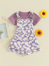 Toddler Girl Shorts Outfit Solid Color Ribbed Short Sleeve