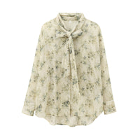 European And American Women's Clothing French Floral Tie Bow Long-sleeved Shirt