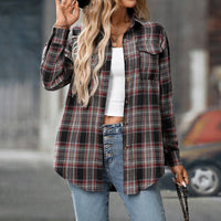Casual Fashion Loose Plaid Pocket Shirt For Women