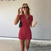 Lace-trimmed Casual Yet Sophisticated Halter-neck Plaid Dress