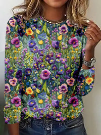 Retro Casual 3D Digital-Print Fashion Womens Crew-Neck T-Shirt Top