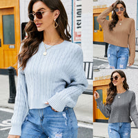 Women's All-match Loose Round Neck Twisted Short Knitted Sweater