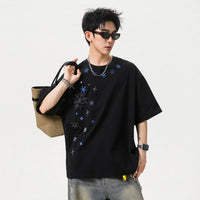 Men's Cotton Loose-Fit Short-Sleeve T-Shirt With Snowflake Print