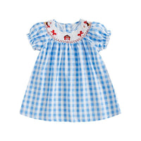 Embroidered Style Kids Plaid Puff-Sleeve Sweet Princess Cute Cartoon Childrens Dress
