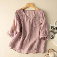 Relaxed Artistic And Retro Three-quarter Sleeves