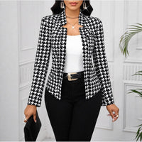 Autumn Winter Houndstooth Blazer Long-Sleeve Cardigan Coat