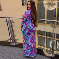 Color-block Printed Crew-neck Elegant Dress
