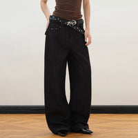 Spring Autumn High-End Relaxed Straight-Leg Denim Jeans With Rivets And Star Details
