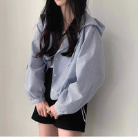 Contrast Color Hooded Buckle Loose Leisure All-matching Short Coat