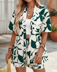 Summer New Arrival Printed Short Sleeve Cardigan And Shorts Two Piece Set