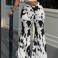 Cow Print Fashion High-waisted Casual Flared Pants