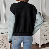Women's Color Blocked Baseball Collar Casual Long Sleeved Zipper Jacket