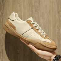 Stitching Contrast Color Genuine Leather Platform Flat Casual Board Shoes