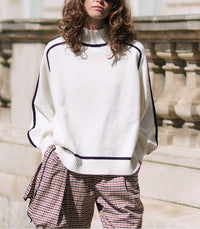 Maillard Autumn And Winter Striped Contrast Color Top For Women