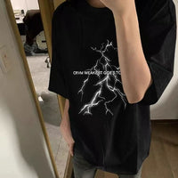 Mens Lightning-Print Cropped Short-Sleeve T-Shirt