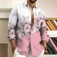 Lapel Bamboo Linen Men's Casual 3D Printing Long Sleeve Shirt Top