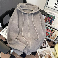 American Retro Simple Solid Color Hooded Sweater Women's Loose