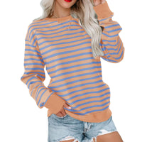 New Striped Color-Blocked Long-Sleeved Casual Crew Neck Sweatshirt